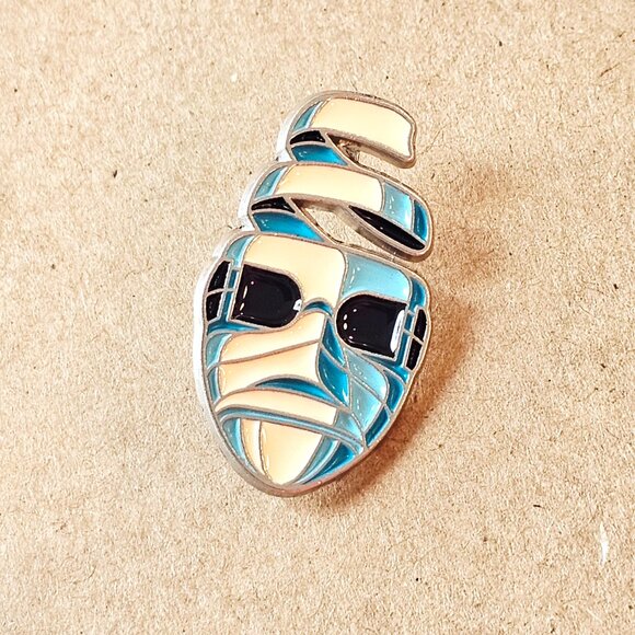 Mummy Enamel Pin Blue Silver Horror Monster Bandages Lapel Halloween Collectible - Picture 1 of 3